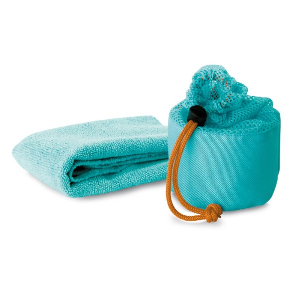 Fitness ručník v obalu, modrá